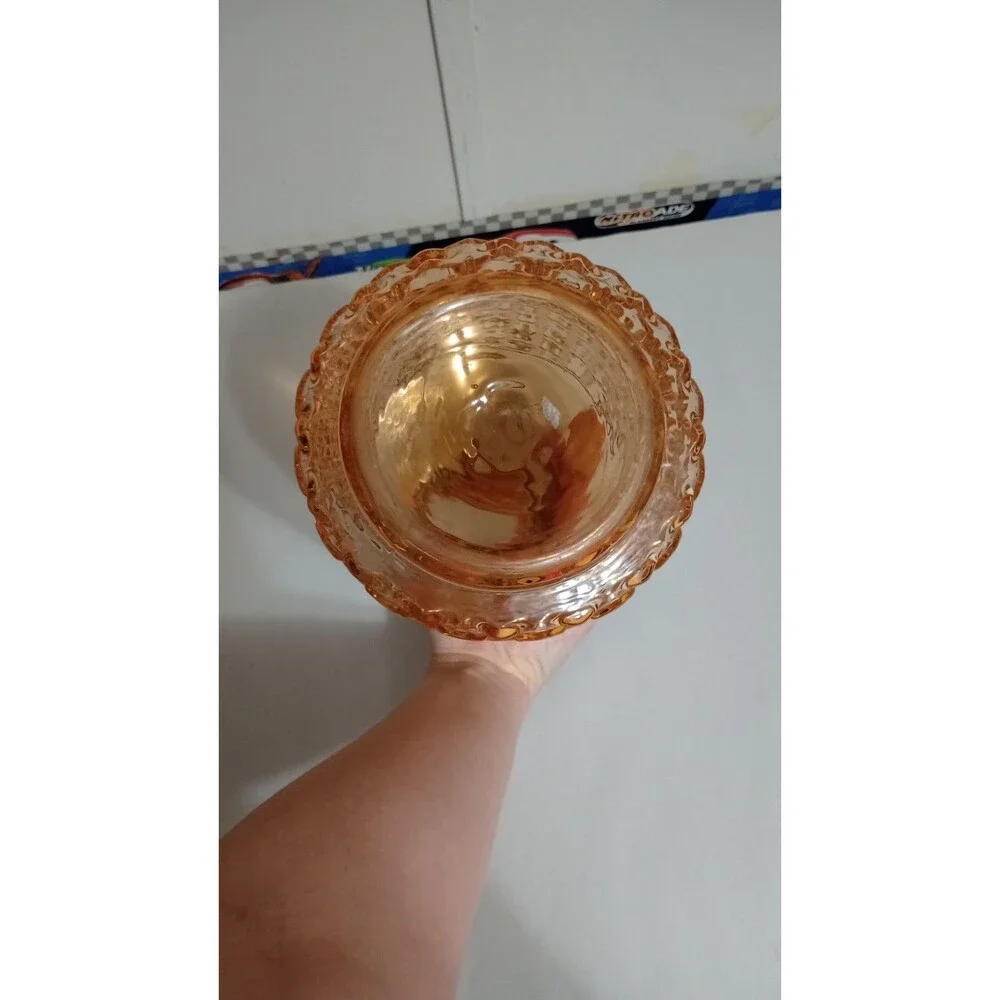 Gold Neck Pink Depression Bubble Glass Vase Vintage